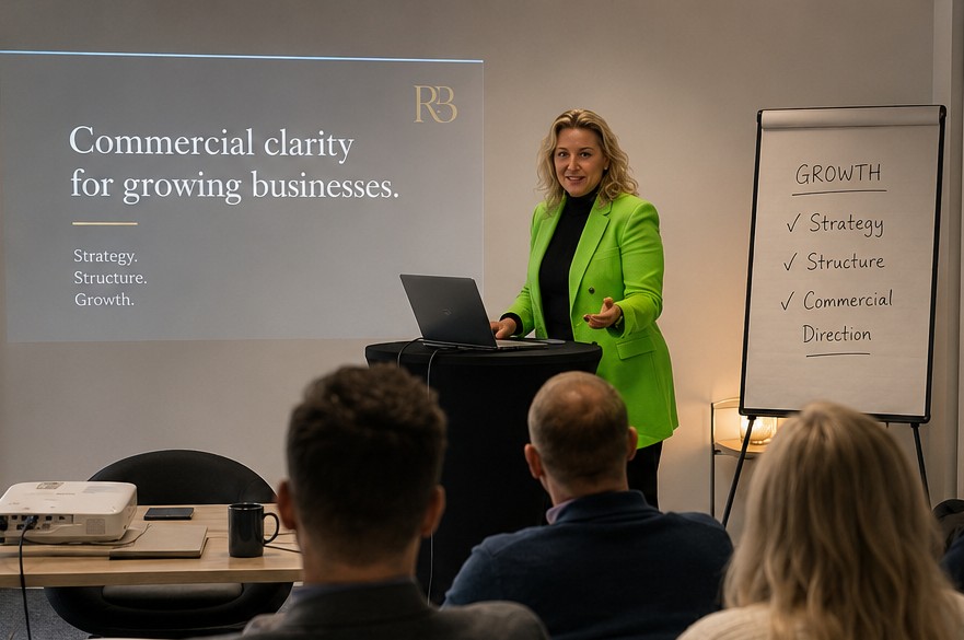 Rebecca Bulmer delivering a commercial strategy workshop